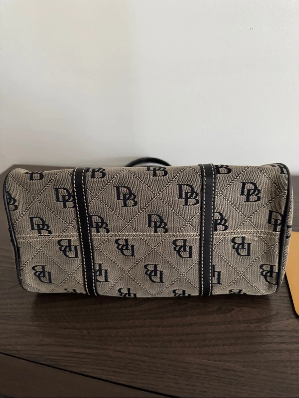 Dooney & Bourke Canvas Leather Duffel Barrel purse Monogram Black/Gray - Picture 7 of 10